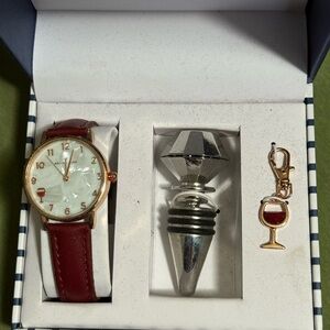 NIB Sailor Jane Wine Lover Watch Gift Set Wine Stopper Wine Charm Boxed Novelty
